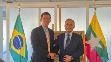 H.E. U Aung Kyaw Zan, Ambassador of Myanmar to Brazil, warmly received H.E. Mr. Chia Wei 